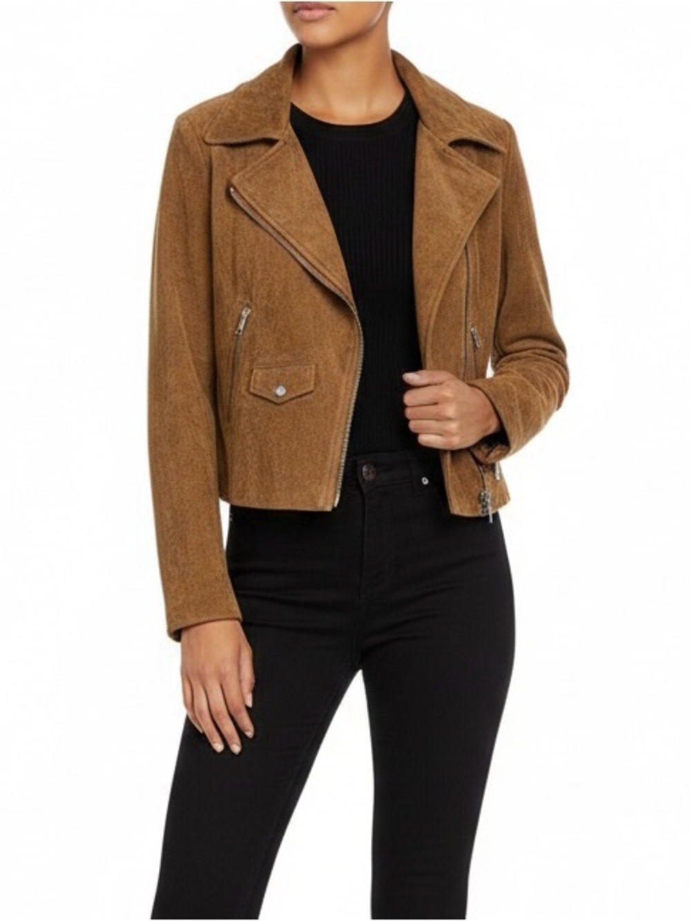 Lulu's Cropped Tan Moto Jacket with Notch Lapel